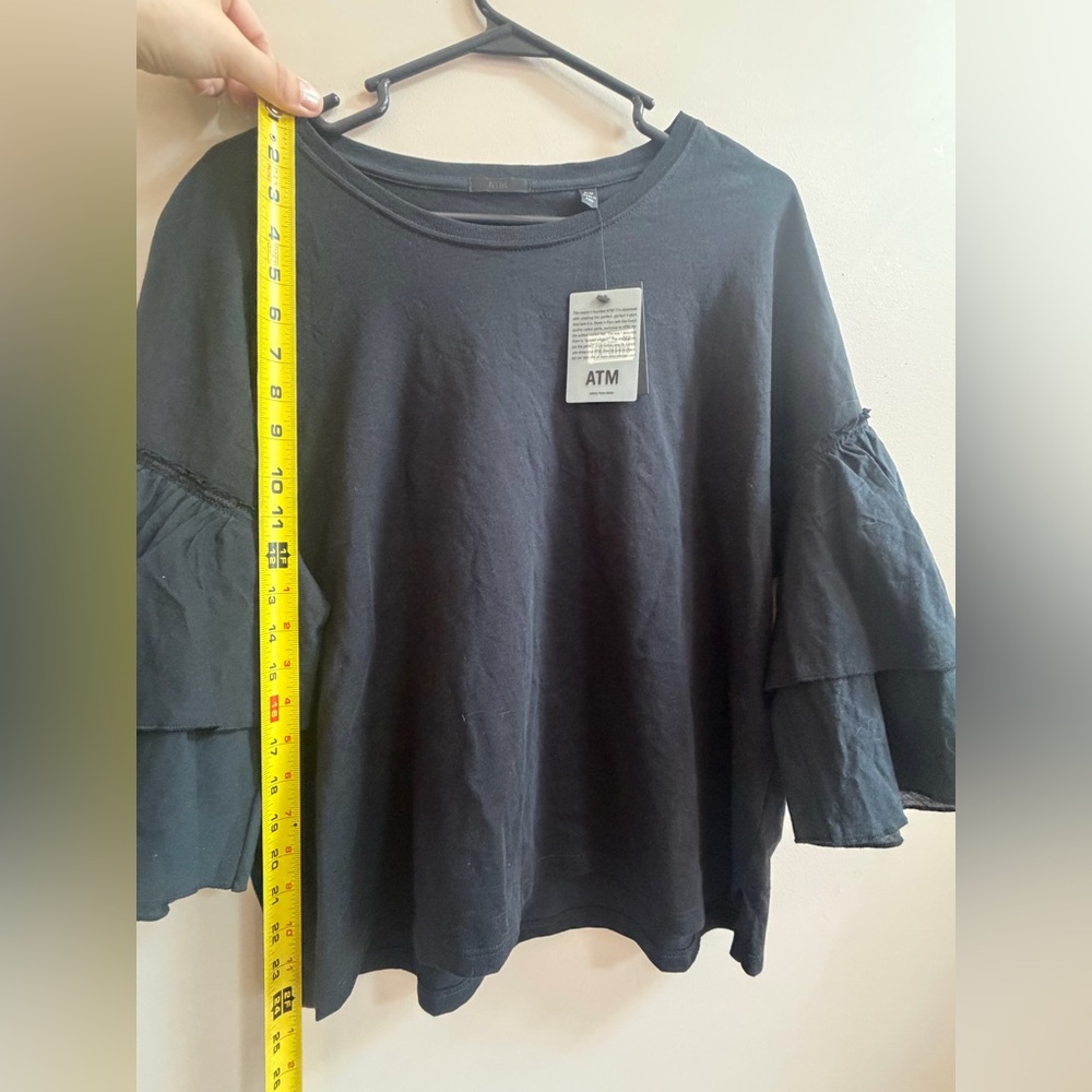 ATM Anthony Thomas Melillo Black Ruffle Sleeve Pullover Shirt Top Blouse Org Tag - Picture 14 of 15